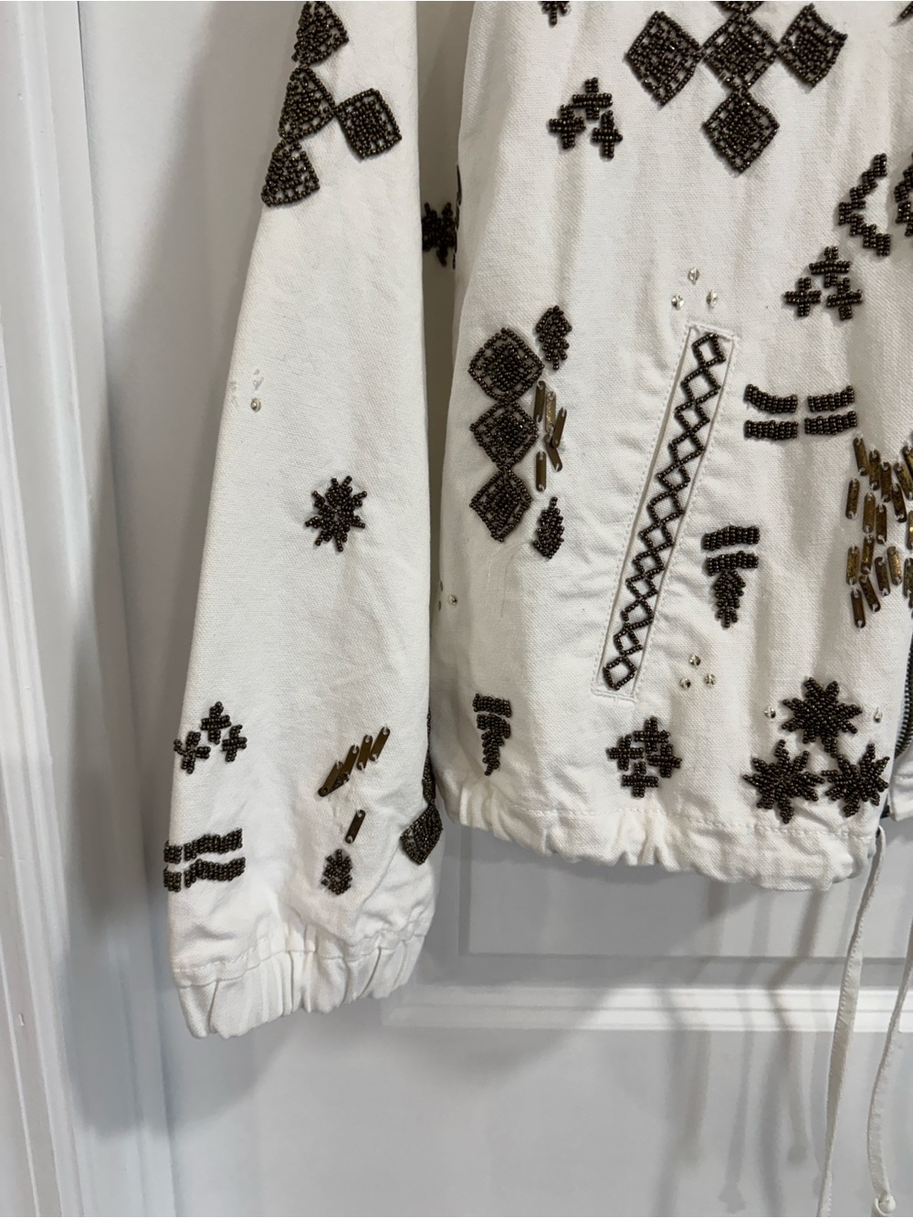 Chico's Beaded Aztec Southwestern Full Zip Jacket White Cream Size 2 Large - Picture 9 of 14